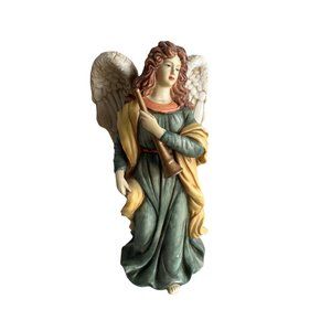 O'well Angel Statue Porcelain Sculpture 10" Holding Horn Figurine
